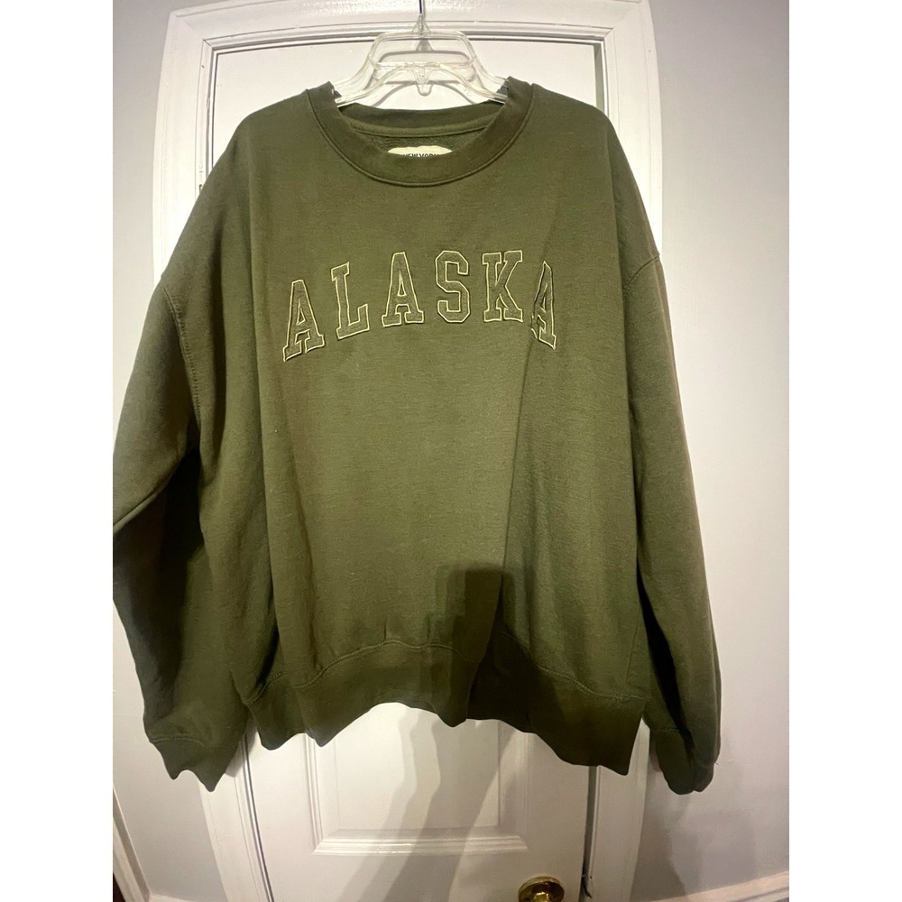Vintage New York Popular 2XL Green Fleece Crewneck Pullover Alaska Graphic Logo